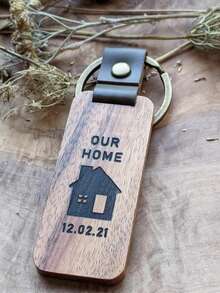 个性化木质钥匙扣 - 乔迁礼物 - 首套房 - 定制设计 - 搬家礼物 - 新居礼物 - 定制 - 客製化鑰匙圈 - 查看 4
