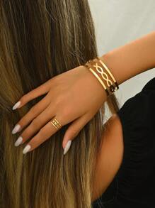 2pcs/Set Geometric Intersected Metal Effect Bangle Bracelet And Ring Set, Suitable For Daily Wear And Leisure Vacation