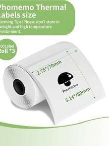 Phomemo 1 Roll Thermal Label Paper, White Square Labels, 2.75 Inch X 3.14 Inch (70 X 80 Mm), 100 Labels/Roll, Compatible With Phomemo M220/M250/M200/M221/M260 Thermal Label Printers, Multipurpose White Self-Adhesive Label Paper For Addresses, Logistics, Small Businesses, Etc. - White(70X80mm) - View 6