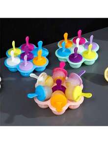 7 色冰淇淋模具 - 婴儿 DIY 水果奶昔制作器，配有易拉手柄和滴水盘，颜色鲜艳，适合自制冰棒、冰淇淋、冰沙 - 夏季厨房配件、冰淇淋配件 - 多色-冰淇凌冰模 - 查看 4