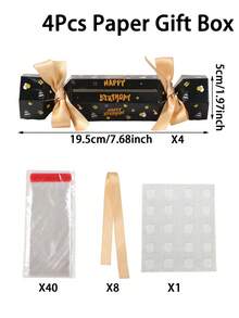 4 件黑金六面生日钱罐，糖果形拉钱盒（含 OPP 袋和胶水），生日快乐现金盒，现金纸质礼盒，绘画钱罐，1 岁生日派对装饰，派对用品，新娘送礼会回礼，生日礼物，婚礼派对回礼，节日派对用品 - 黑金生日 - 查看 5