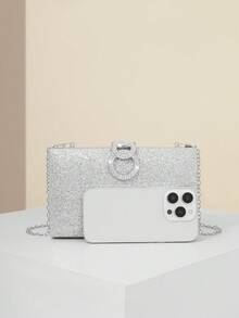 1 pezzo Borsa elegante da sera da donna con chiusura in metallo rotonda impreziosita da strass e diamanti, Borsetta compatta di forma quadrata con paillettes, adatta per cocktail festa, matrimoni e balli