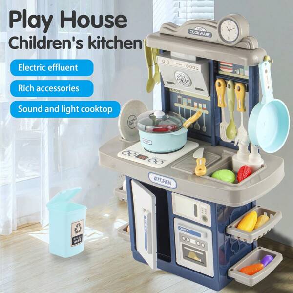 Musical Simulated Kitchen Toys, Dishwasher Sink With Running Water Loop And Vegetable & Fruit Accessories, Play House Cooking Toy Set, Chef Role Playing Toys (Random Color Accessories)17 IN