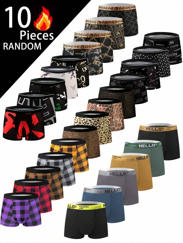 10 Pacchetti di Boxer Uomo Stampati Assortiti, Comodi e Versatili, Abbigliamento Maschile di Moda