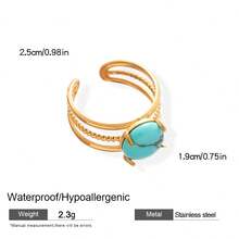 1 件复古绿松石戒指，波西米亚风格镀金合金/不锈钢指环，具有各种形状（方形/圆形/椭圆形）和镶嵌人造绿松石的设计，是一款适合日常佩戴、派对、度假和音乐节的个性堆叠配饰，可作为女性的个性化礼物，重返校园时尚。 - 金色 - 查看 14