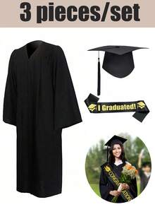 2pcs/1pc Tassel Graduation Cap Gown Set, Suitable For Students Graduation Season, Graduation Party, For Men And Women