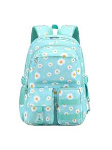 Set 3 buc. rucsac imprimat cu cutie de prânz și penar, design cu compartimente multiple, închidere cu fermoar, căptușeală din poliester, curea de umăr reglabilă, buzunar lateral pentru sticlă de apă, potrivit pentru utilizare zilnică, exterior, călătorii, rucsac din poliester impermeabil și durabil, cadou pentru întoarcerea la școală