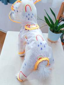 1pc Pet Raincoat With Rainbow Transparent Printed Design - Yellow - Yellow - View 8