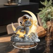 2D 平面 0.3 厘米厚宇航员月球桌面装饰，太空主题，适用于各种房间，无需电力，圣诞节、万圣节、新年通用庆祝礼物，非常适合送给朋友 - 彩色 - 查看 3