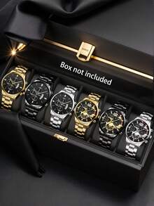 Bộ 6 đồng hồ nam thạch anh mặt số hỗn hợp, kiểu dáng thời trang công sở, thích hợp đeo hàng ngày hoặc làm quà tặng ngày lễ. - 6 cái - Xem 1