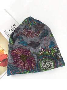 Bohemia Flowers Printed Casual Sun Hat/Turban Cap With Elastic Band For Women/Girls Outdoor Activities, Autumn/Winter Winter Accessories Winter Outfits Valentines Gift - Multicolor - View 4