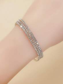 3 Sparkling White Diamond Ultra Fine Elastic Bracelets For Dinner Parties