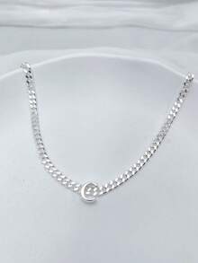 PLAIN LETTER NECKLACE WITH NAME INITIAL PLATED IN 925 SILVER. - Plateado - Ver 4