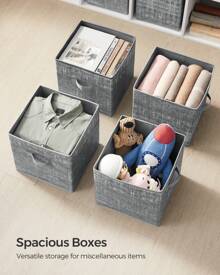 SONGMICS Cubos de Almacenamiento de Tela no Tejida de 30 cm con Asas Dobles, Juego de 6, Organizadores de Armario, Gris ROB030G01V1 - Gris - Ver 6