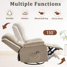Korser Power Swivel Rocker Recliner Chair For Adult With Massage And Heat Dutch Fleece Fabric  For Living Rooms,Bedrooms. - US A Type Plug(110-127V) - View 5