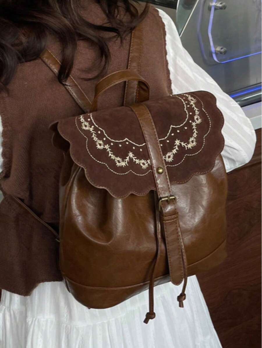 Large Capacity Vintage Simplistic Backpack, New Model Student Bookbag, Office Commute Backpack, PU Leather Material, Handbag, Fashion Versatile Women Bag, School Backpack