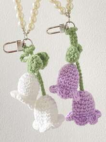 Flor de lirio del valle tejida a mano, accesorio de bolso/llavero, flor de perla linda, regalo de ganchillo hecho a mano - Multicolor - Ver 3