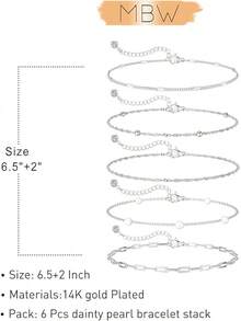 MBW Gold Bracelets Women, Dainty 14K Gold Plated Bracelet Stack Beaded Chain Bracelet Set Thin Small Cute Paperclip Bracelets Fashion Waterproof Jewelry Gold Accessories Women - MB-BR-11-BR2 - 查看 5