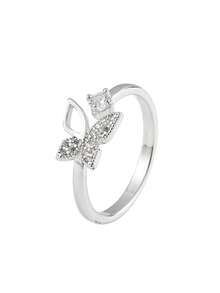 Gift Box Delicate Hollow Butterfly Cubic Zirconia Open Ring, Suitable For Women Wedding Party Wear And Gifting - Silver - View 6