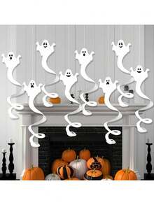 16pcs/8pcs Halloween Party Decorations Hanging Ghost Ornaments, Wreath Decorations, Ghost House Ceiling Decor, Indoor Outdoor Ghost Hanging Decorations, Home Decor - Multicolor - View 3