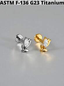 1PC G23 Titanium Cat/Dog/Rabbit Lip Studs Internal Thread Cz Flower Ear Helix Tragus Cartilage Helix Earrings Body Piercing Jewelry - As Shown - View 7