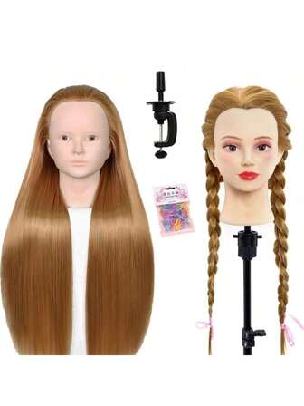 Mannequin Head, Cosmetology Mannequin Head With Hair For Makeup Braiding Curling Cuting,Makeup Doll Head For Hair Styling With Table Clamp Hair Styling Set