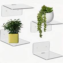 1 pieza Estantería flotante de acrílico transparente para montar en la pared para exhibir plantas, macetas, cámaras y objetos pequeños - Estantería adhesiva para dormitorio, fotos y almacenamiento de juguetes - Transparente y fácil de limpiar