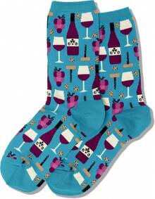 Hot Sox Calcetines casuales para mujer con diseño de comida y bebida - Vino (Turquesa) - Ver 2