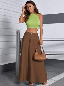 A&DD MODA, REF: H938-BX33 Women's Long Skirt High Waist Casual Round Umbrella Style Fluid Light Comfortable Elegant Versatile Quality Fabric Skirt For Everyday Social Sophisticated Modern Blogger Style Fresh Practical Charming High Durability Delicate Look ✨ - 巧克力棕 - 查看 5