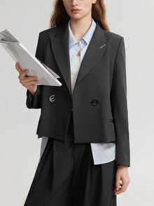 Women's French Style Casual Blazer, Short Grey Office Commuting Jacket