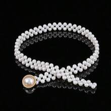 1pc Elegant Stretch Pearl, Rhinestone & Crystal Embellished Belt, Suitable For Autumn, Halloween And Other Occasions