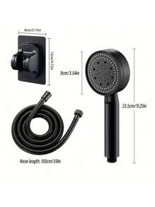 1套/3件/1件淋浴套装 手持增压花洒 带1.5米软管 壁挂式 黑色 - 花灑&軟管&支架 - 查看 2