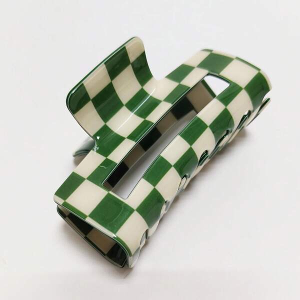 1pc Women's Premium Elegant Checkerboard Hollow Square Non-Slip Hair Clips, Versatile Hair Accessories Suitable For Daily Use And Gifts, Green Beauty Claw Clips Boho Hair Claw