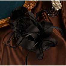 Derby Fascinators Women High Tea Party Hat Wedding Cocktail Flower Headware With Mesh And Feathers - Y-black - View 3
