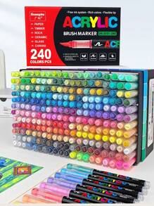 240/36/12pcs Multi-Color Direct Liquid Acrylic Marker Pens, Students Use Art Professional Drawing Drawing Color Soft-Head Marker Paper-Tight Stackable Diy Graffiti Coloring Book Coloring Pen Can Draw Glass Stone Waterproof Body Painting Brush Pen
