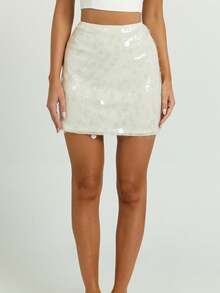 Women's Sequin Mini - Skirt For Party, Nightclub  Performance - White - View 4