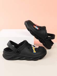 儿童洞洞鞋秋冬保暖男童女童洞洞鞋 - 黑色 - 查看 4