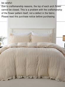 3 件套米色条纹镂空花卉荷叶边羽绒被套套装（1 个羽绒被套 + 2 个枕套，无填充物），日常使用，柔软合成面料，适用于卧室、主卧、客房，四季皆宜，是送给女性的绝佳礼物 - 淺卡其色 - 查看 11