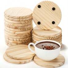 24 PCS Unfinished Wood Coasters 4 Inch Round Blank Wood Coaster For Crafts With 96 PCS Foam Knots For DIY Mosaic Laser Cutting Engraving Painted Pyrography Arts - 如圖 - 查看 1