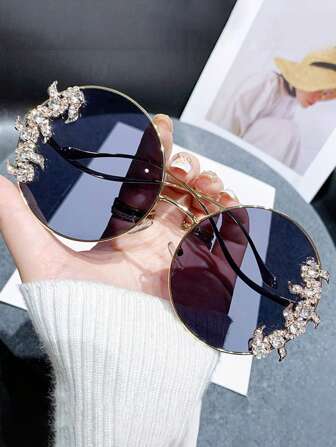 1pc Women's Oversized Metal Frame Elegant Rhinestone Embellished Y2K Glamorous Fashion Fashion Glasses For Holiday & Party