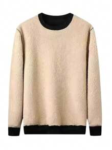 男士保暖套头卫衣，休闲圆领运动服，户外跑步健身训练长袖连帽衫，秋冬季 - 黑色 - 查看 3