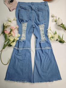 Damen Große Größen Street Style Destroyed Schlagjeans, modische Damen Große Größen für Herbst/Winter - Blau - Übersicht 7