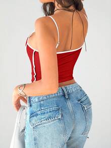 Mystra Women's Contrast Color Simple Everyday Camisole - Burgundy - View 3