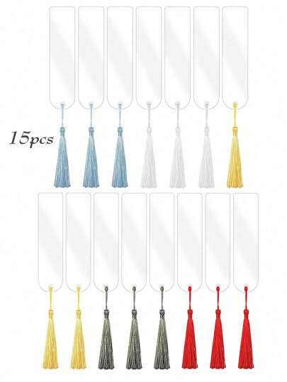 15 Stück/30 Stück bunte acryl Quaste Lesezeichen blanko, transparente acryl Handarbeits Lesezeichen, geeignet für DIY Lesezeichen Handwerks Geschenke Tags (halbrund), Schulsachen, Schulbeginn