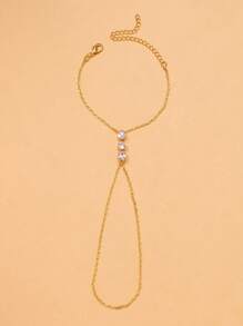 1 Stück minimalistischer goldener Metallketten-Fingerring-Armreif, dekoriert mit Strass, modische Strandaccessoires für Frauen