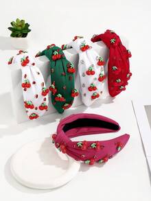 1 Peça Faixa de Cabelo com Laço Largo de Tecido com Estampa de Frutas, Tiara de Uso Diário, Faixa de Cabelo para Mulheres, Acessórios de Cabelo, Diadema