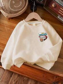 1 男童长袖圆领套头衫，带有“Dunk Score”印花图案，为年轻男孩/青少年男孩提供舒适、时尚、休闲的秋冬新款保暖上衣