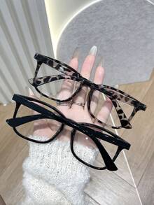 2-3 件方形豹纹经典优雅知性 Y2K 可爱 Ins 风格女士透明眼镜组合适合日常生活街拍办公室装商务休闲女士时尚配饰适合所有脸型