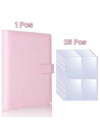 1 pieza Álbum de fotos A5 de KPOP con 25 páginas, 4 bolsillos por página y 200 espacios para tarjetas, con cubierta de piel sintética para organizar tarjetas