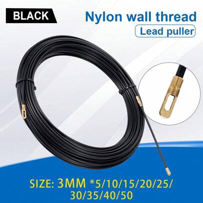 3mm Fiber Glass Nylon Cable Puller, Black Color, Electric Wiring Pulling Tool, Assist Device For Cable/Wire, 5/10/15/20/25/30/35/40M